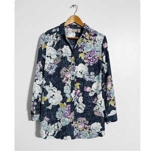 Chico’s Floral Roll Tab Sleeve Soft Shirt Blouse